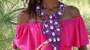 Pink Passion African Kente "Neckcrown"  Necklace Set